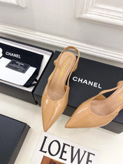 CHANEL 26S POINTED TOE HIGH HEELS 55 MM IN BEIGE PATENT LAMBSKIN