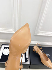 CHANEL 26S POINTED TOE HIGH HEELS 55 MM IN BEIGE PATENT LAMBSKIN