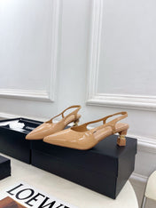 CHANEL 26S POINTED TOE HIGH HEELS 55 MM IN BEIGE PATENT LAMBSKIN