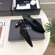 CHANEL 26S POINTED TOE HIGH HEELS 55 MM IN BLACK SUEDE