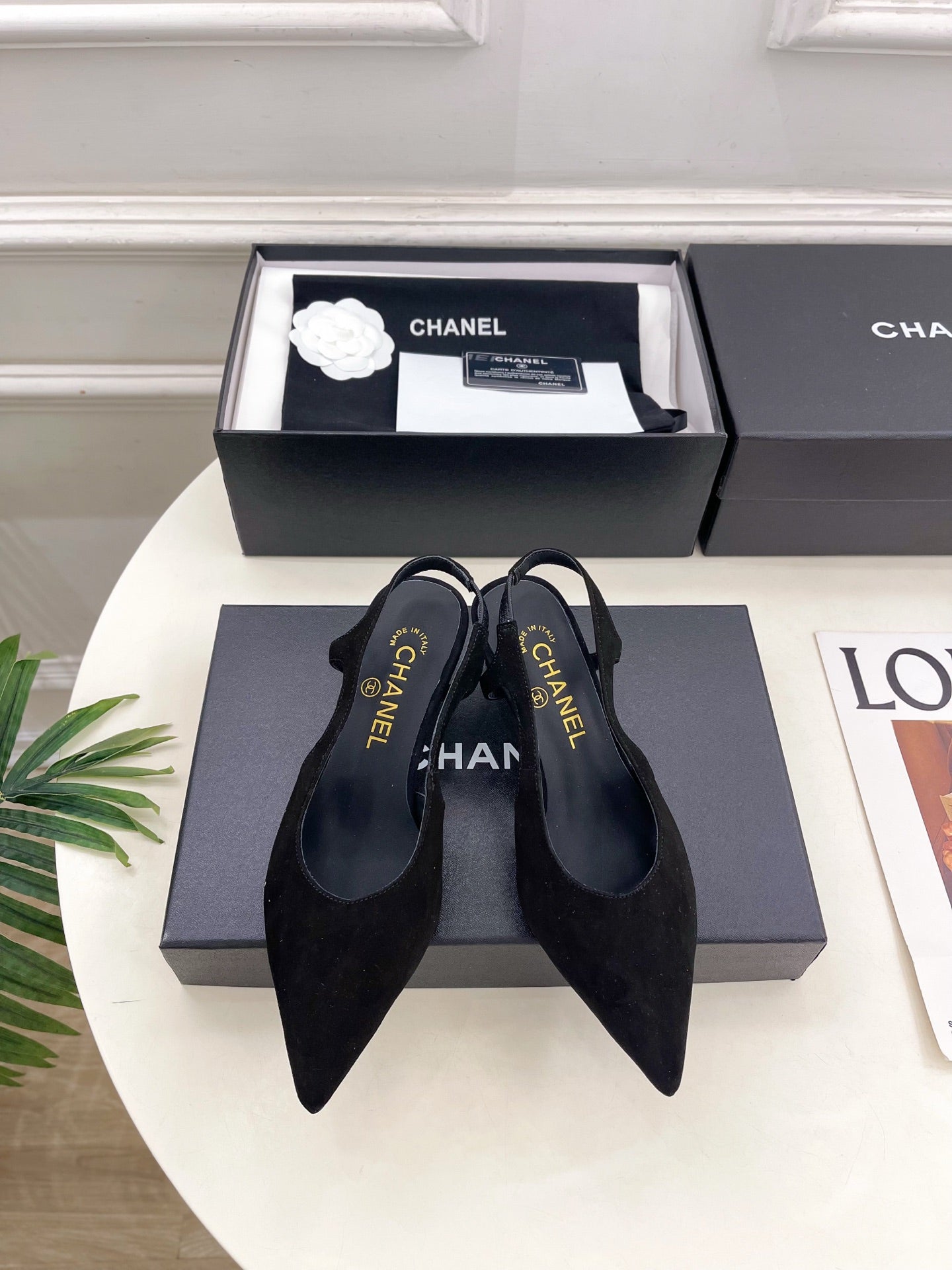 CHANEL 26S POINTED TOE HIGH HEELS 55 MM IN BLACK SUEDE