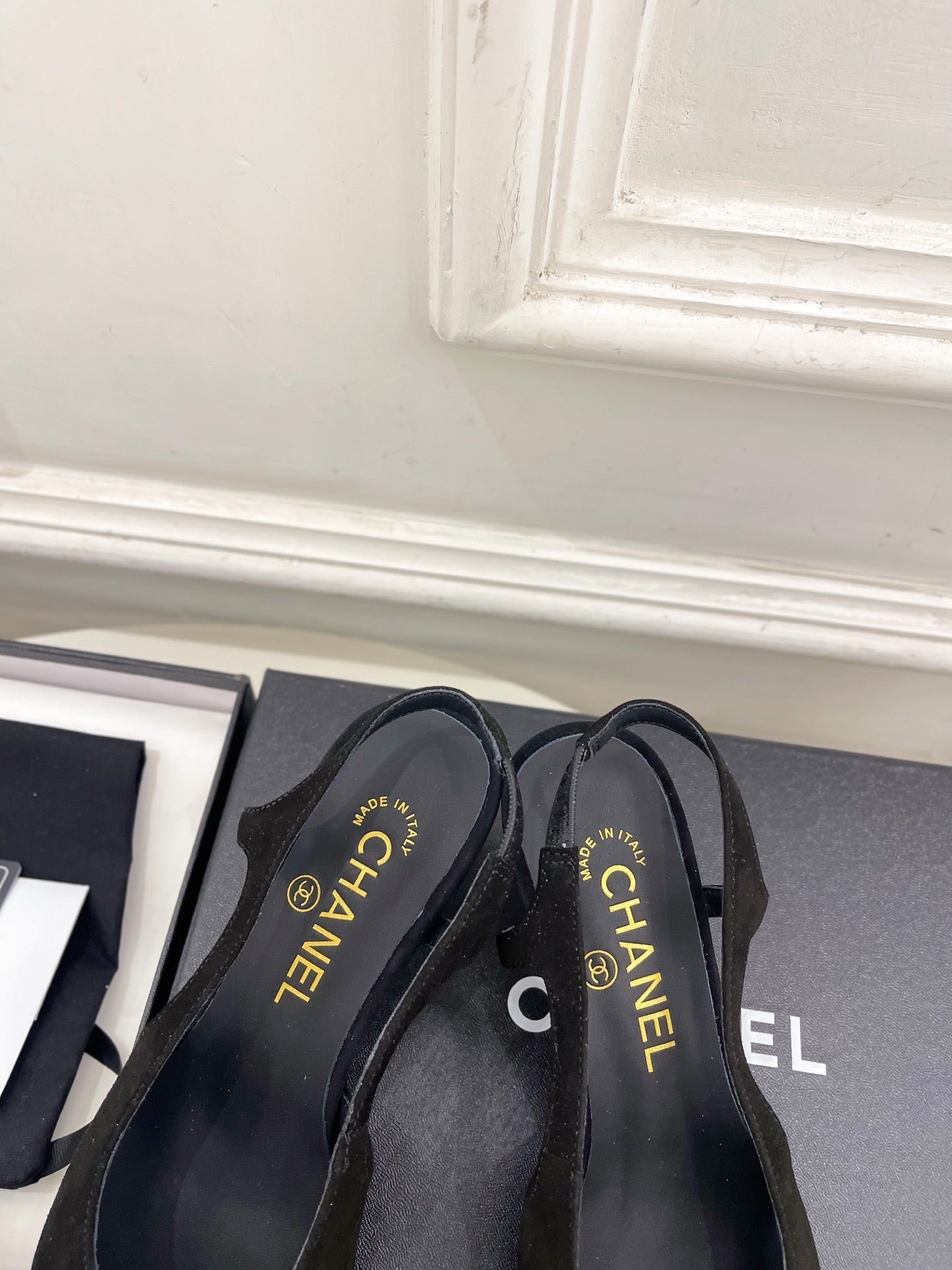CHANEL 26S POINTED TOE HIGH HEELS 55 MM IN BLACK SUEDE