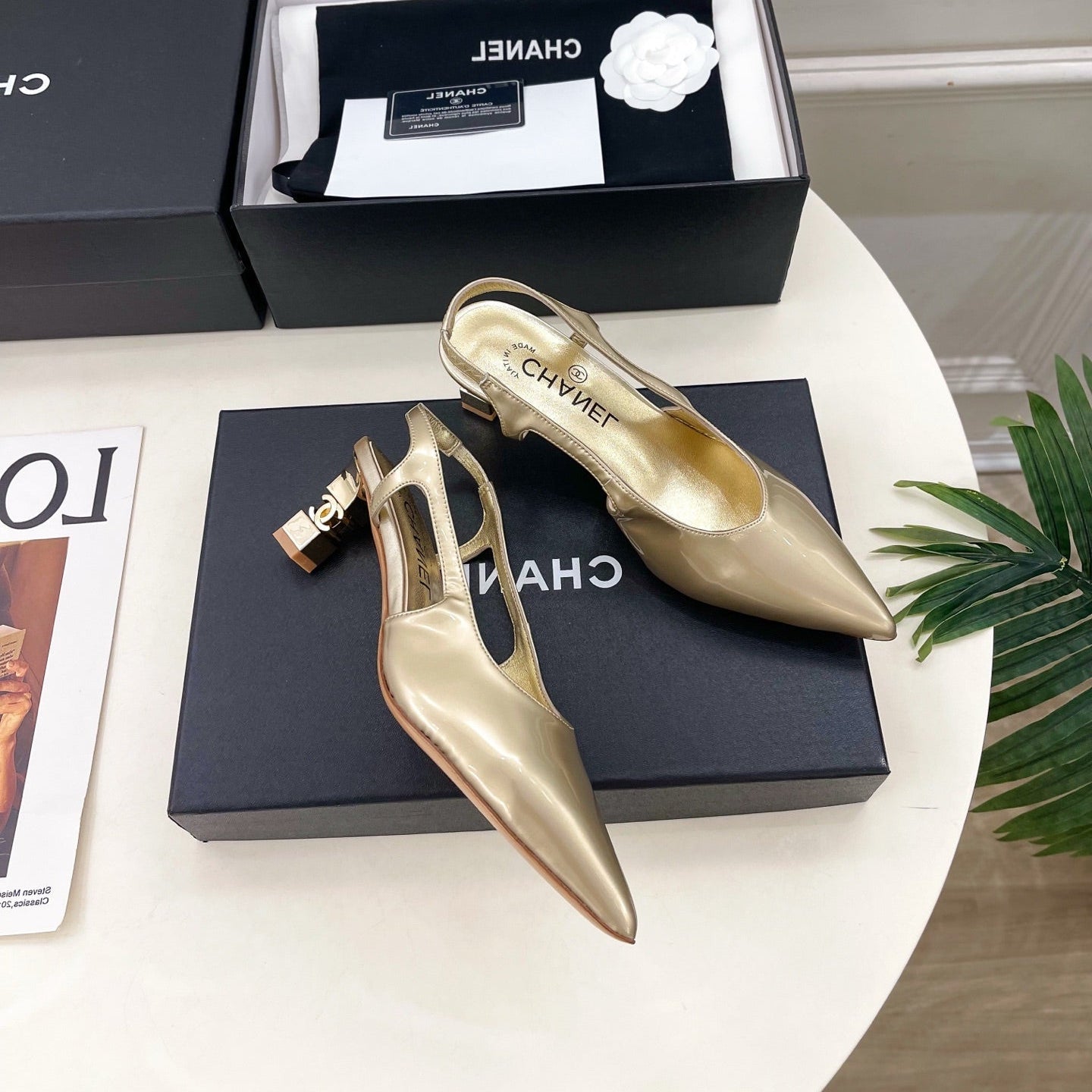 CHANEL 26S POINTED TOE HIGH HEELS 55 MM IN METALLIC GOLD LAMBSKIN