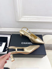 CHANEL 26S POINTED TOE HIGH HEELS 55 MM IN METALLIC GOLD LAMBSKIN