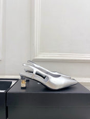 CHANEL 26S POINTED TOE HIGH HEELS 55 MM IN METALLIC SILVER LAMBSKIN