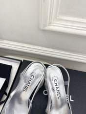 CHANEL 26S POINTED TOE HIGH HEELS 55 MM IN METALLIC SILVER LAMBSKIN