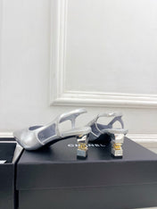 CHANEL 26S POINTED TOE HIGH HEELS 55 MM IN METALLIC SILVER LAMBSKIN