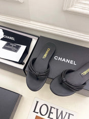 CHANEL 26S THONG SANDALS IN BLACK WITH CRYSTAL EMBELLISHED STRAPS