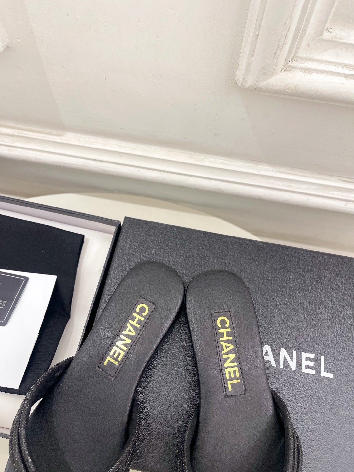 CHANEL 26S THONG SANDALS IN BLACK WITH CRYSTAL EMBELLISHED STRAPS