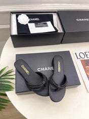 CHANEL 26S THONG SANDALS IN BLACK WITH CRYSTAL EMBELLISHED STRAPS