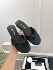 CHANEL 26S THONG SANDALS IN BLACK WITH CRYSTAL EMBELLISHED STRAPS