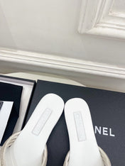 CHANEL 26S THONG SANDALS IN WHITE WITH CRYSTAL EMBELLISHED STRAPS