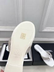CHANEL 26S THONG SANDALS IN WHITE WITH CRYSTAL EMBELLISHED STRAPS