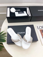 CHANEL 26S THONG SANDALS IN WHITE WITH CRYSTAL EMBELLISHED STRAPS
