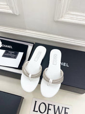 CHANEL 26S THONG SANDALS IN WHITE WITH CRYSTAL EMBELLISHED STRAPS