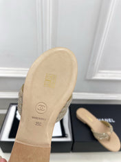CHANEL 26S THONG SANDALS IN BEIGE WITH CRYSTAL-EMBELLISHED STRAPS