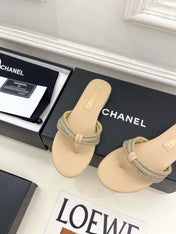CHANEL 26S THONG SANDALS IN BEIGE WITH CRYSTAL-EMBELLISHED STRAPS