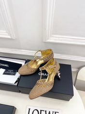 CHANEL 26S HIGH HEELS 65 MM IN GOLD WITH CRYSTAL EMBELLISHMENTS