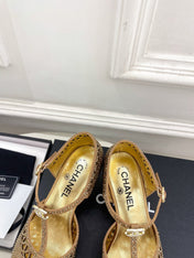 CHANEL 26S HIGH HEELS 65 MM IN GOLD WITH CRYSTAL EMBELLISHMENTS