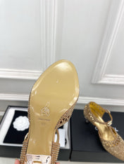 CHANEL 26S HIGH HEELS 65 MM IN GOLD WITH CRYSTAL EMBELLISHMENTS