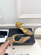 CHANEL 26S HIGH HEELS 65 MM IN GOLD WITH CRYSTAL EMBELLISHMENTS