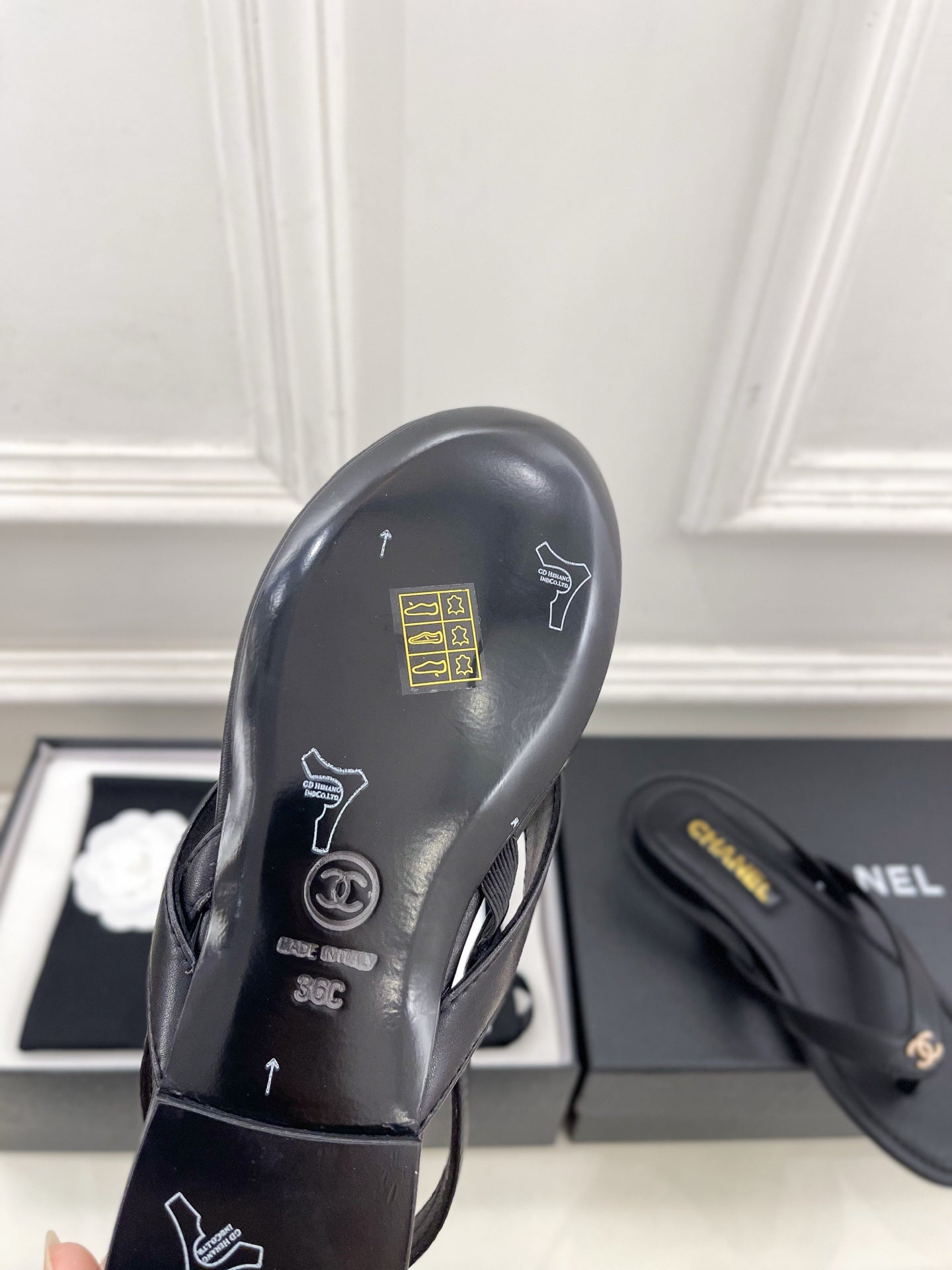 CHANEL 26S THONG SLINGBACK SANDALS IN BLACK LAMBSKIN