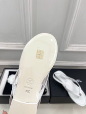 CHANEL 26S THONG SLINGBACK SANDALS IN WHITE LAMBSKIN