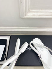 CHANEL 26S THONG SLINGBACK SANDALS IN WHITE LAMBSKIN