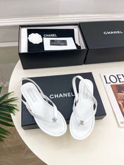 CHANEL 26S THONG SLINGBACK SANDALS IN WHITE LAMBSKIN