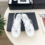 CHANEL 26S THONG SLINGBACK SANDALS IN WHITE LAMBSKIN