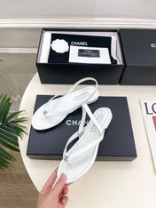 CHANEL 26S THONG SLINGBACK SANDALS IN WHITE LAMBSKIN