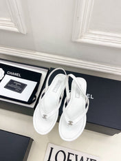CHANEL 26S THONG SLINGBACK SANDALS IN WHITE LAMBSKIN