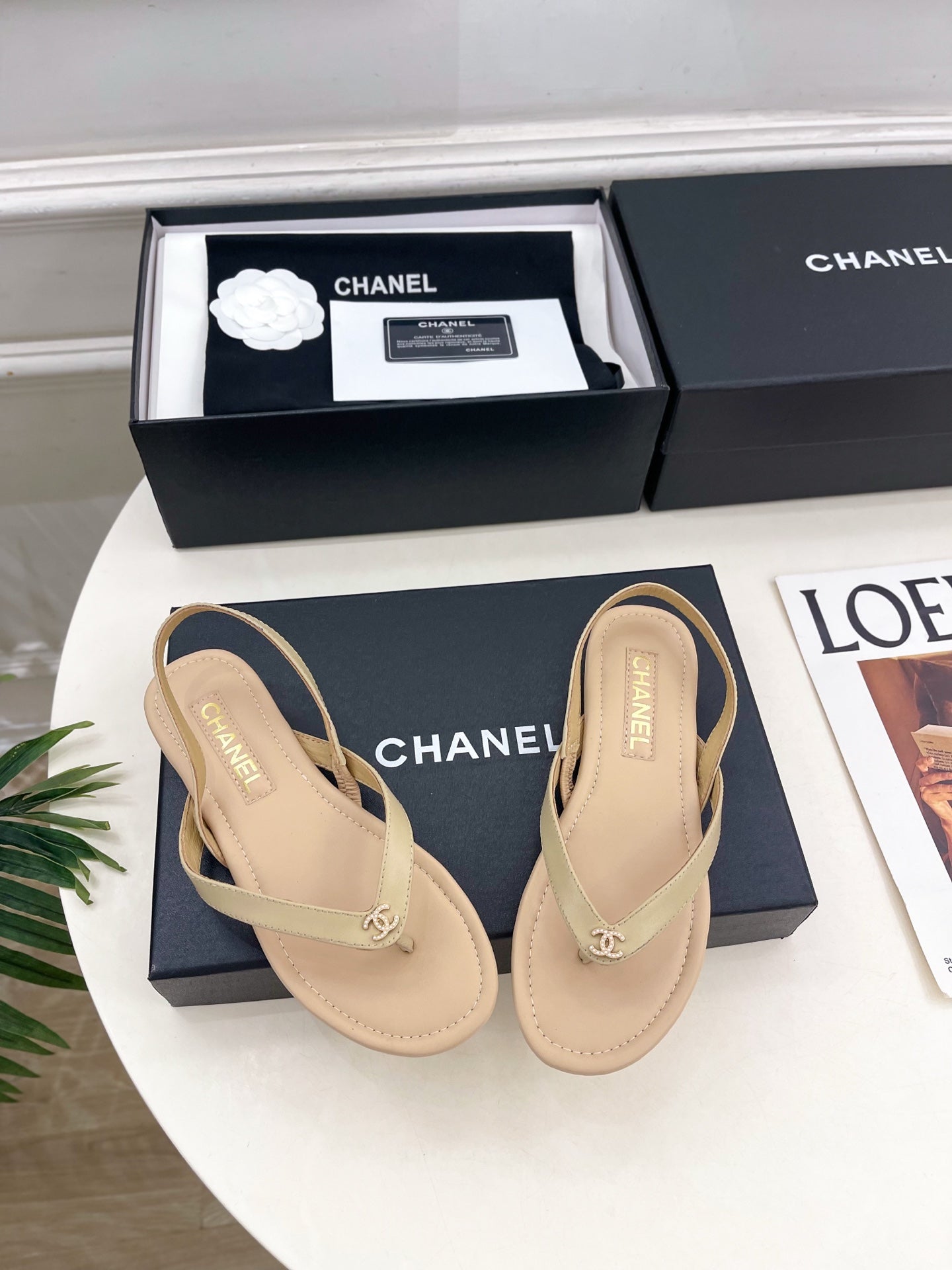 CHANEL 26S THONG SLINGBACK SANDALS IN BEIGE LAMBSKIN