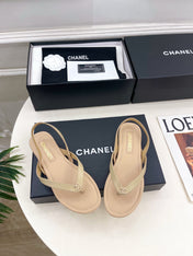 CHANEL 26S THONG SLINGBACK SANDALS IN BEIGE LAMBSKIN