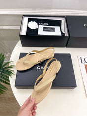 CHANEL 26S THONG SLINGBACK SANDALS IN BEIGE LAMBSKIN