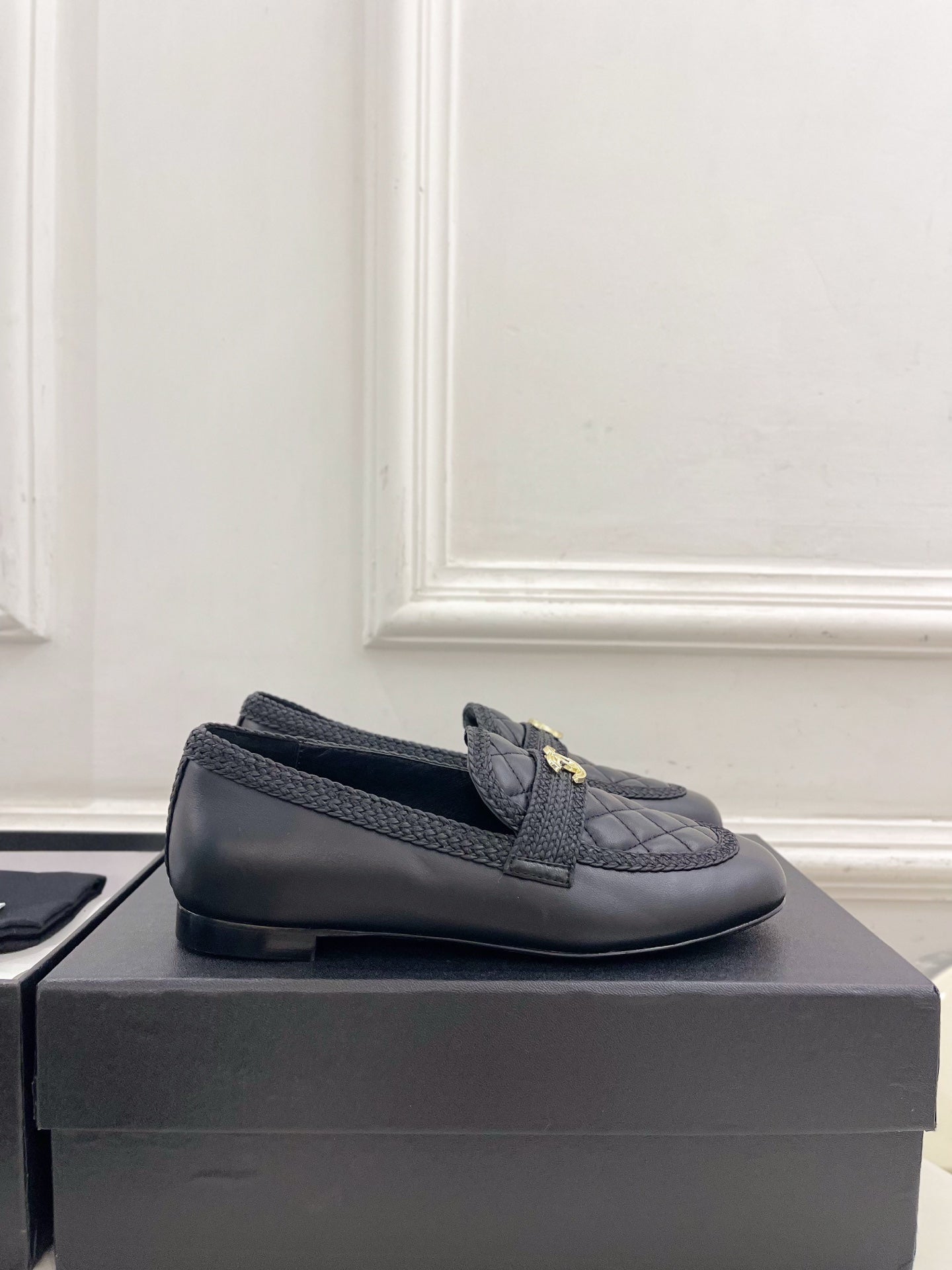 CHANEL 26S LOAFER MULES IN BLACK LAMBSKIN FABRIC