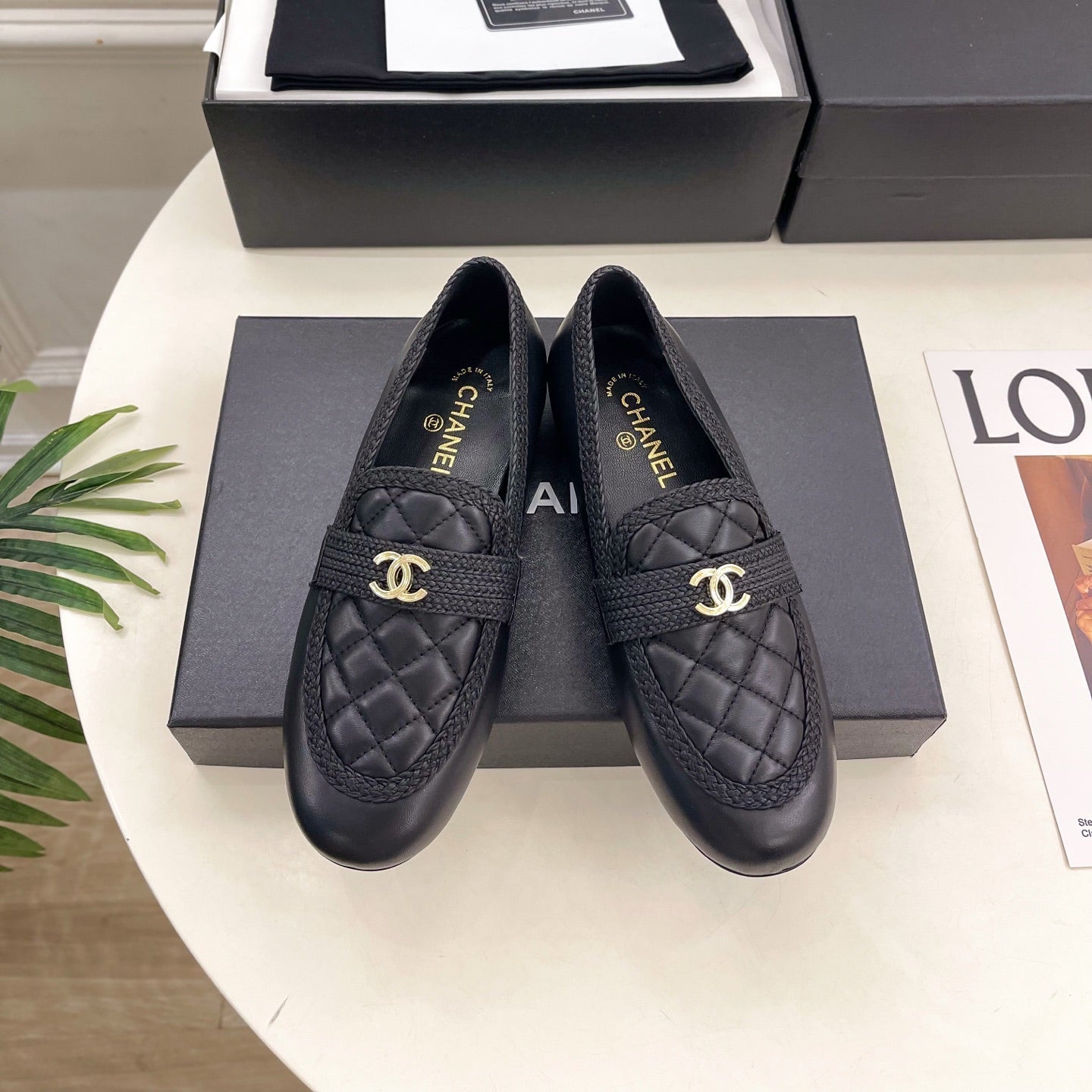 CHANEL 26S LOAFER MULES IN BLACK LAMBSKIN FABRIC