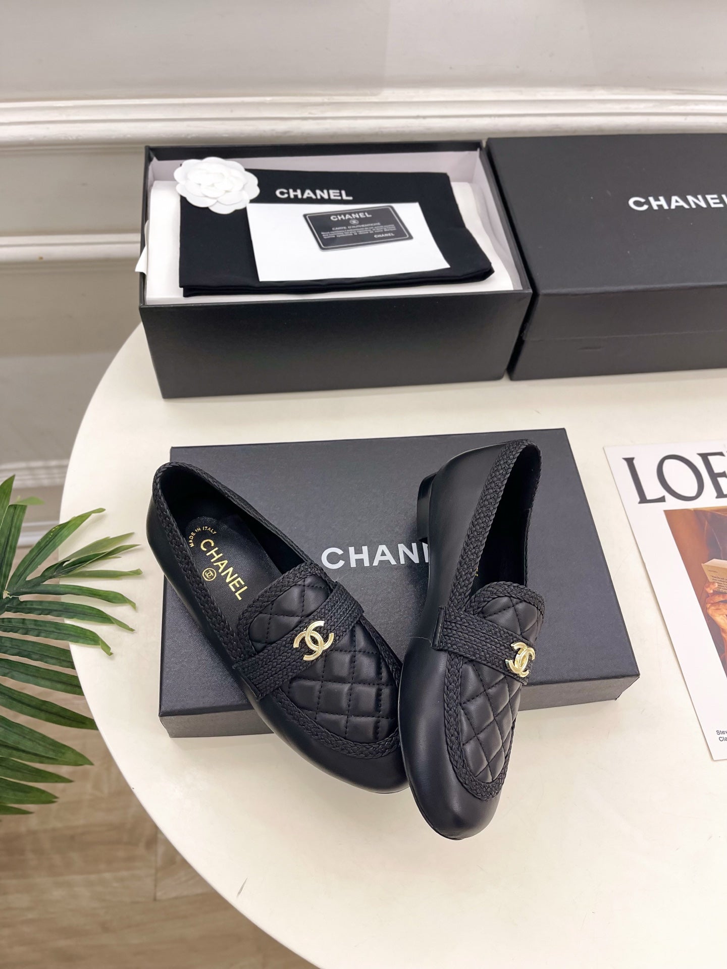 CHANEL 26S LOAFER MULES IN BLACK LAMBSKIN FABRIC