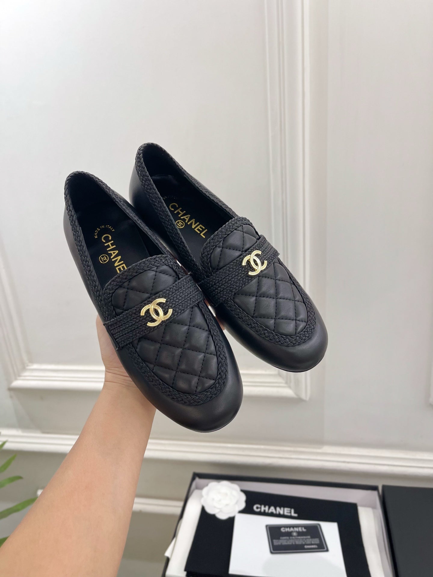 CHANEL 26S LOAFER MULES IN BLACK LAMBSKIN FABRIC