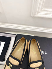 CHANEL 26S LOAFER MULES IN BEIGE LAMBSKIN AND BLACK FABRIC
