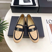 CHANEL 26S LOAFER MULES IN BEIGE LAMBSKIN AND BLACK FABRIC