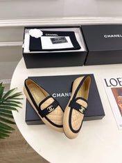 CHANEL 26S LOAFER MULES IN BEIGE LAMBSKIN AND BLACK FABRIC