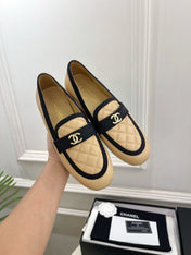 CHANEL 26S LOAFER MULES IN BEIGE LAMBSKIN AND BLACK FABRIC