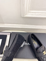 CHANEL 26S LOAFER MULES IN BLACK LAMBSKIN AND TWEED