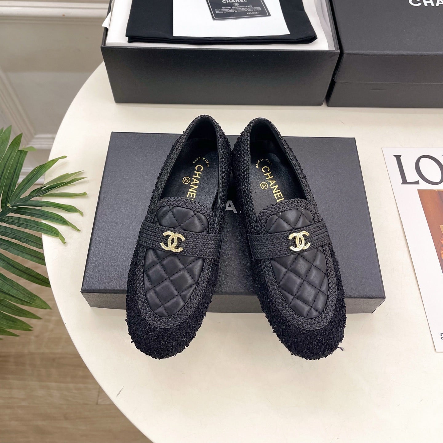 CHANEL 26S LOAFER MULES IN BLACK LAMBSKIN AND TWEED