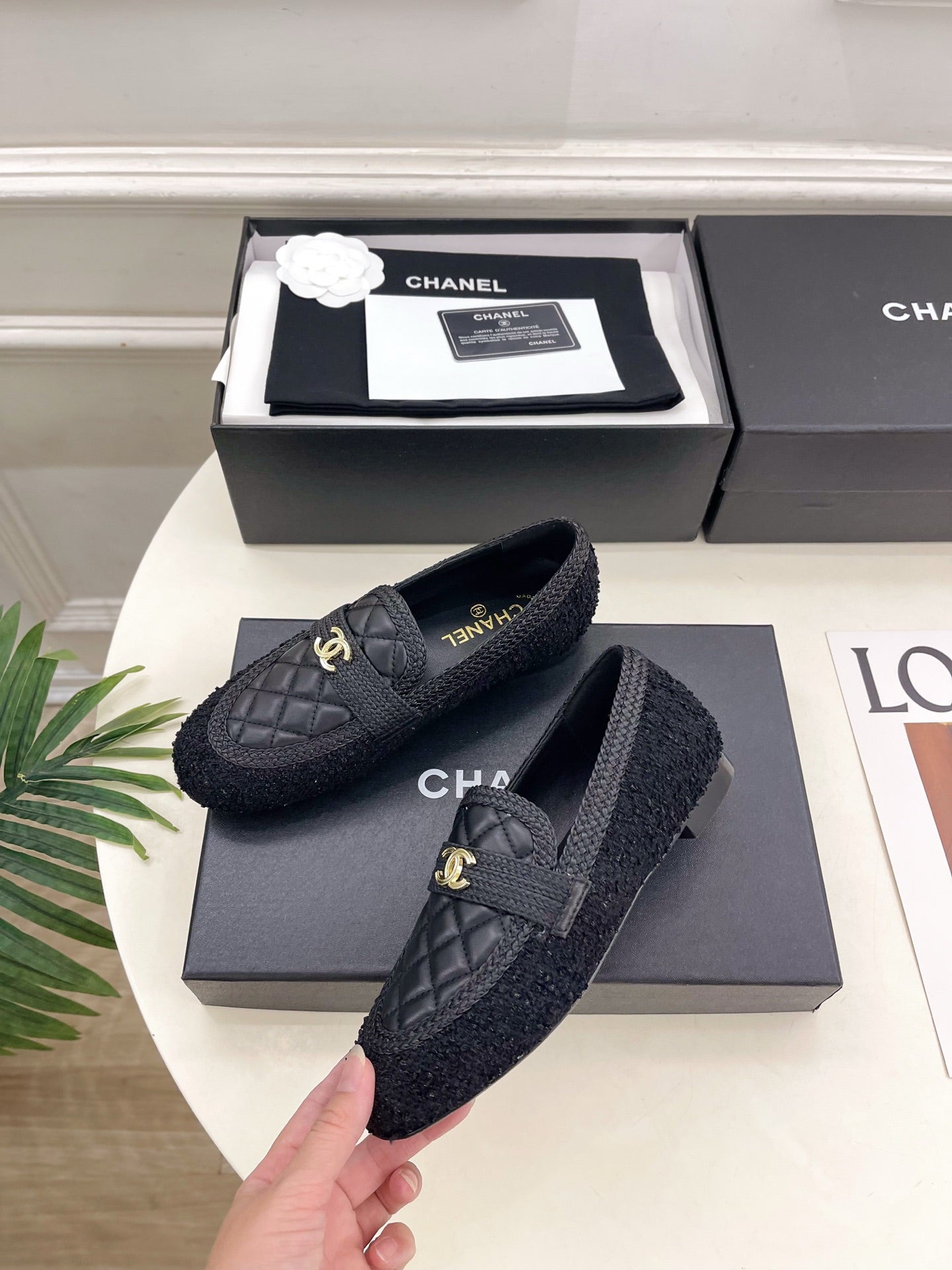 CHANEL 26S LOAFER MULES IN BLACK LAMBSKIN AND TWEED