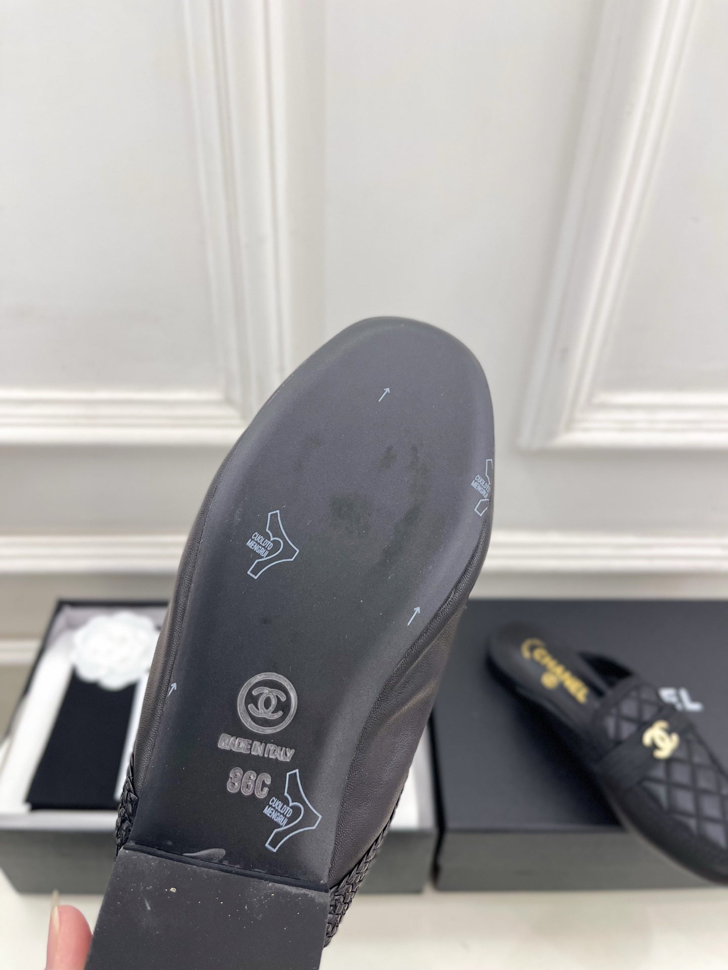 CHANEL 26S MULES IN BLACK LAMBSKIN FABRIC