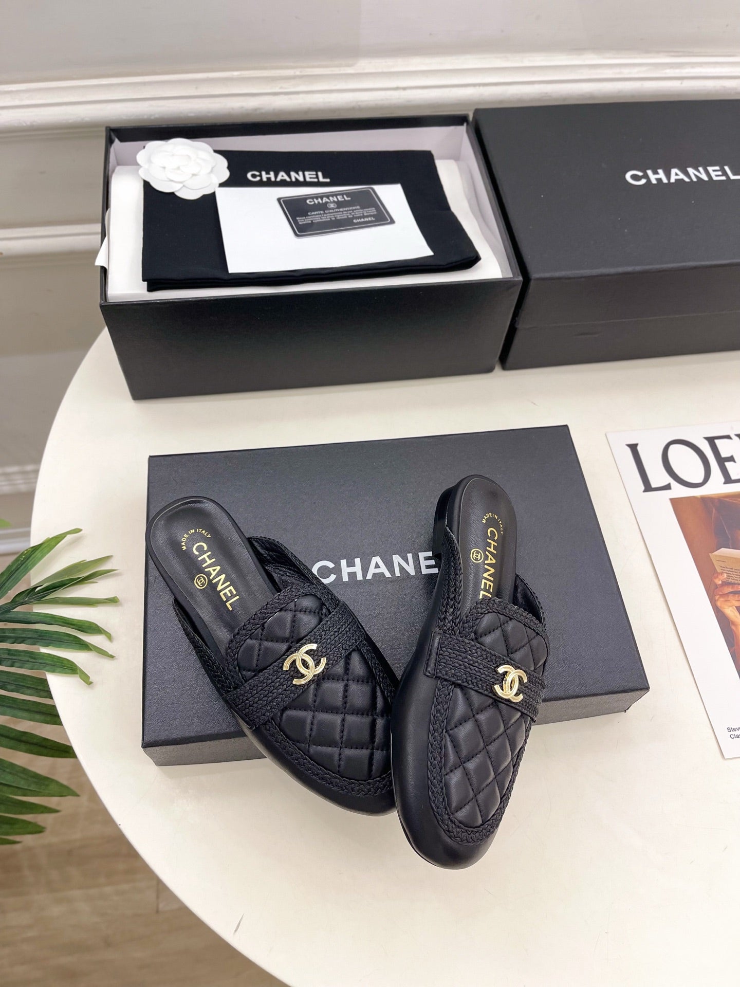 CHANEL 26S MULES IN BLACK LAMBSKIN FABRIC
