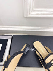 CHANEL 26S MULES IN BEIGE LAMBSKIN AND BLACK FABRIC