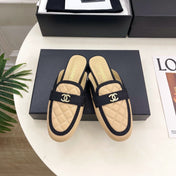 CHANEL 26S MULES IN BEIGE LAMBSKIN AND BLACK FABRIC